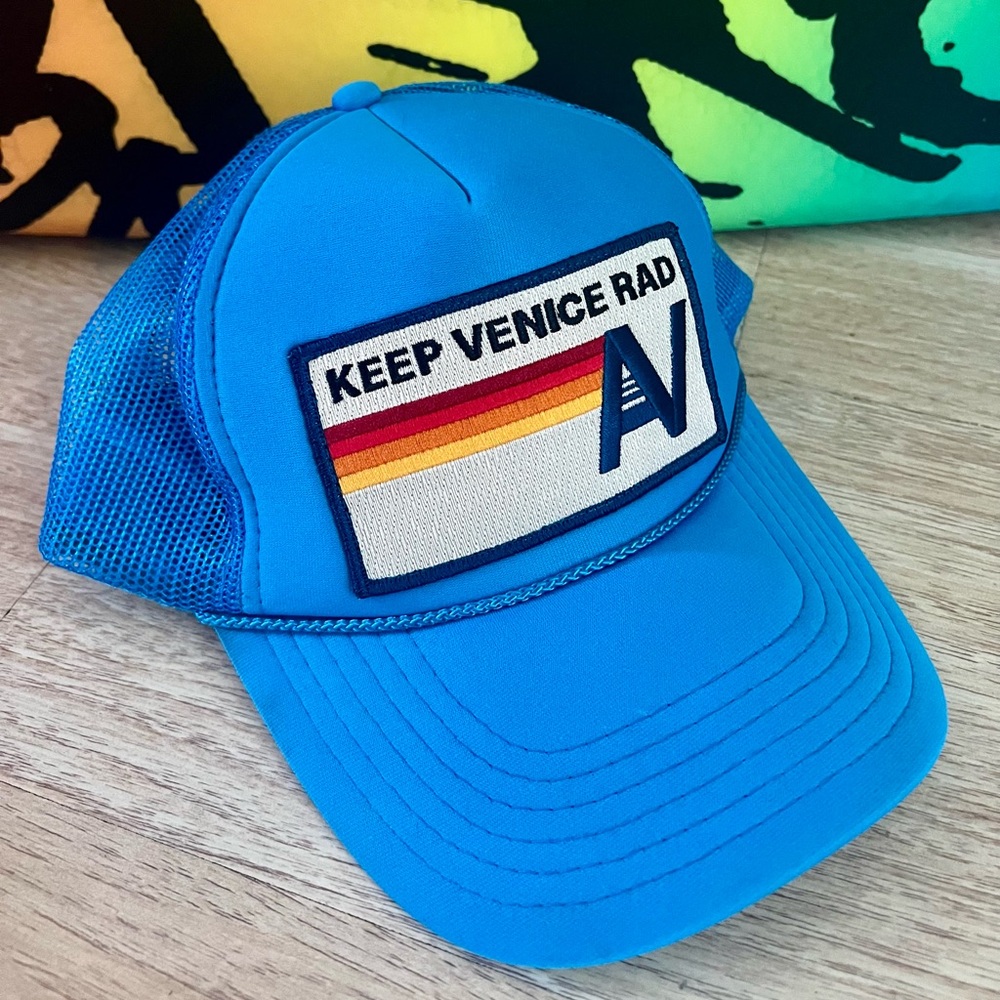Aviator Nation Keep Venice Rad neon blue retro logo trucker hat new